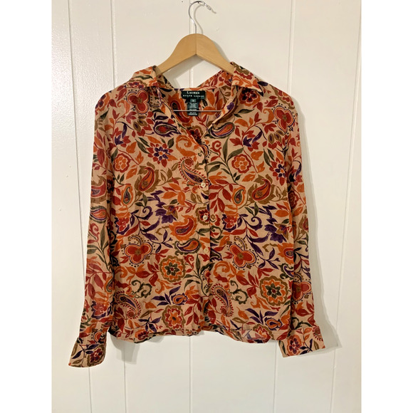 Lauren Ralph Lauren Cotton Multicolor Floral Button-Up Collared Shirt Size 1X - Picture 1 of 6